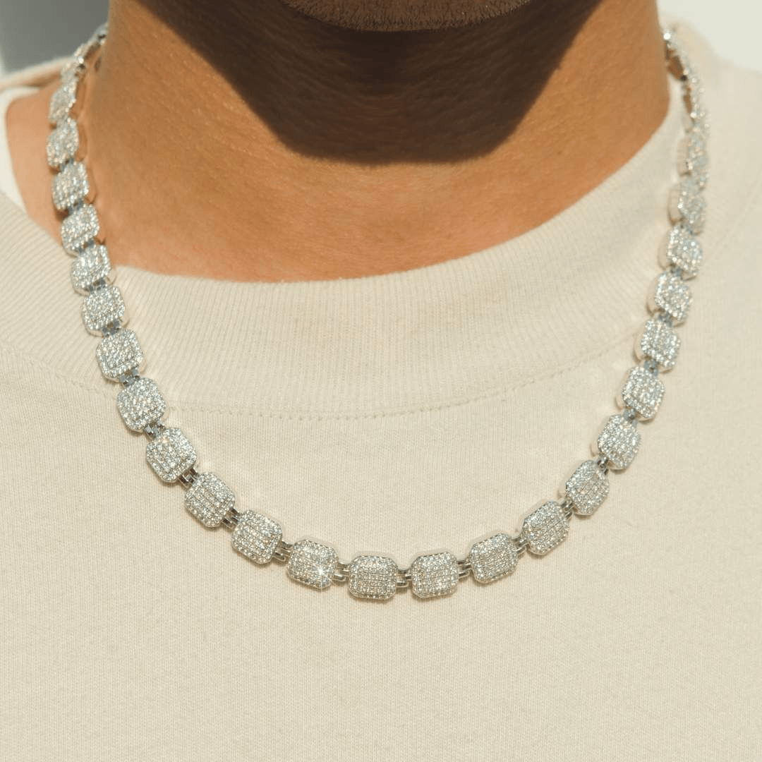 10mm Iced Cushion Link Chain - White Gold - Cernucci